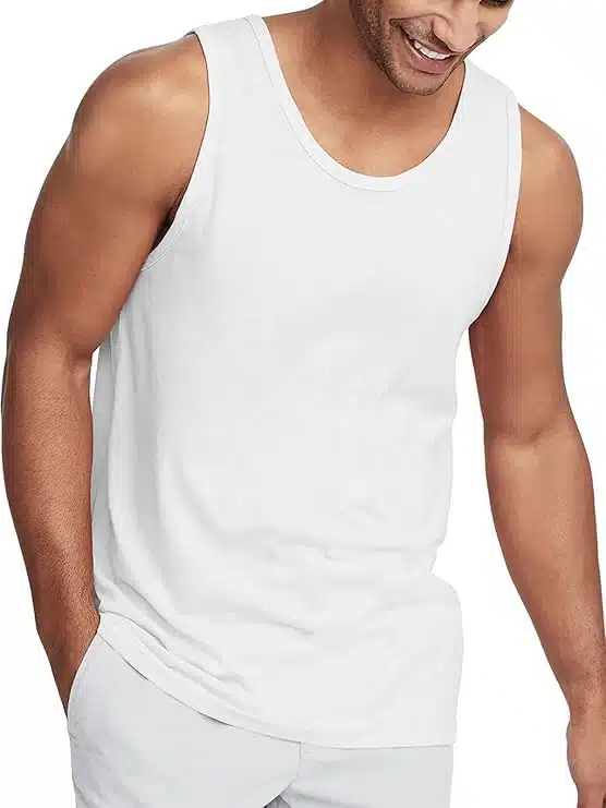Summer Outfit Idea #07 - (White Open Button-Down Shirt + White Tank Top + Grey & White Striped Trousers + White Sneakers + Rectangular Sunglasses + Silver Watch) Summer Outfit Idea #07 - (White Open Button-Down Shirt + White Tank Top + Grey & White Striped Trousers + White Sneakers + Rectangular Sunglasses + Silver Watch)