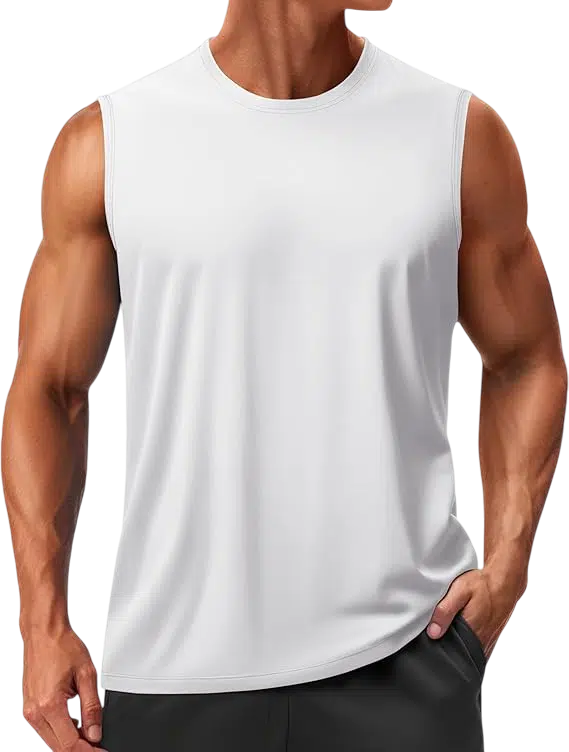 Summer Outfit Idea #05 - (Cream Crochet Shirt + White Tank Top + White Wide-Leg Trousers + Black Sunglasses) Men's tanktop