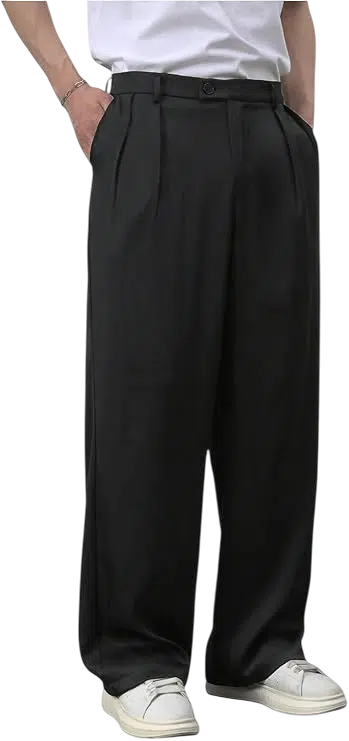 Men's Y2k Outfit Idea #07 - (Black Baseball Cap + Black Sunglasses + Brown Work Jacket + White Tank Top + Black Wide-Leg Trousers + Black Chunky Loafers)