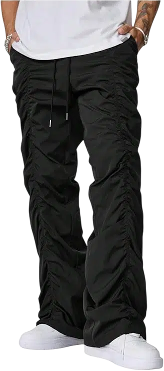 Men's Y2k Outfit Idea #12 - (Black Skeleton Graphic Zip-Up Hoodie + Black Ruched Drawstring Pants + White Sneakers + Black Flat-Brim Cap)