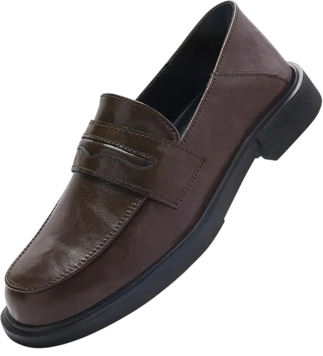 Men's Fall Outfit Idea #13 - (Olive Green Jacket + Beige Ribbed Sweater + Light Blue Relaxed-Fit Jeans + Dark Brown Leather Loafers)