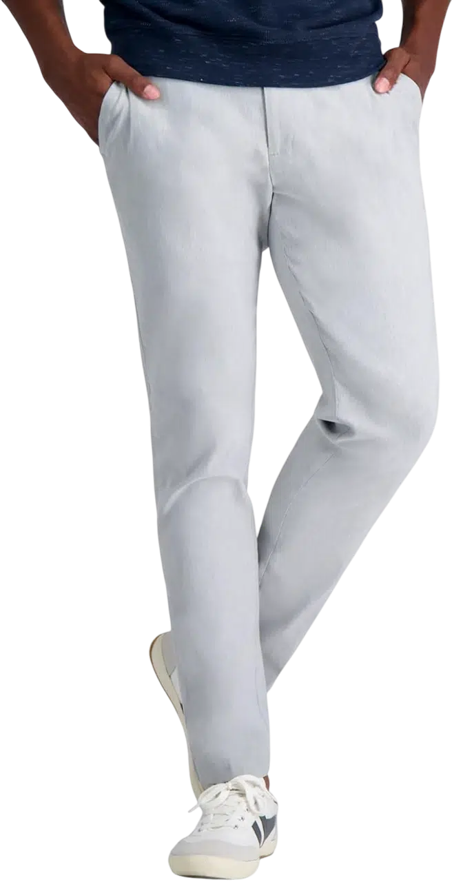 Men's Casual Outfit Idea #07 - (Navy Quarter-Zip Sweater + White Dress Shirt + Light Gray Slim-Fit Trousers + White Sneakers + Purple-Tinted Sunglasses)
