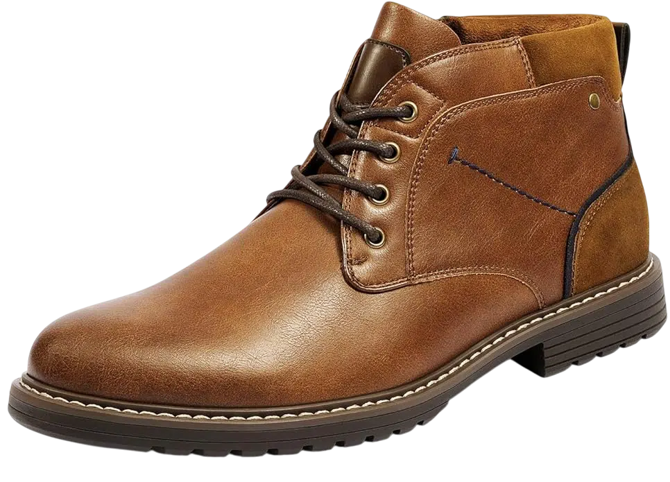 Men's Fall Outfit Idea #19 - (Dark Green Overcoat + Light Gray Turtleneck Sweater + Beige Chino Pants + Brown Leather Lace-Up Boots)