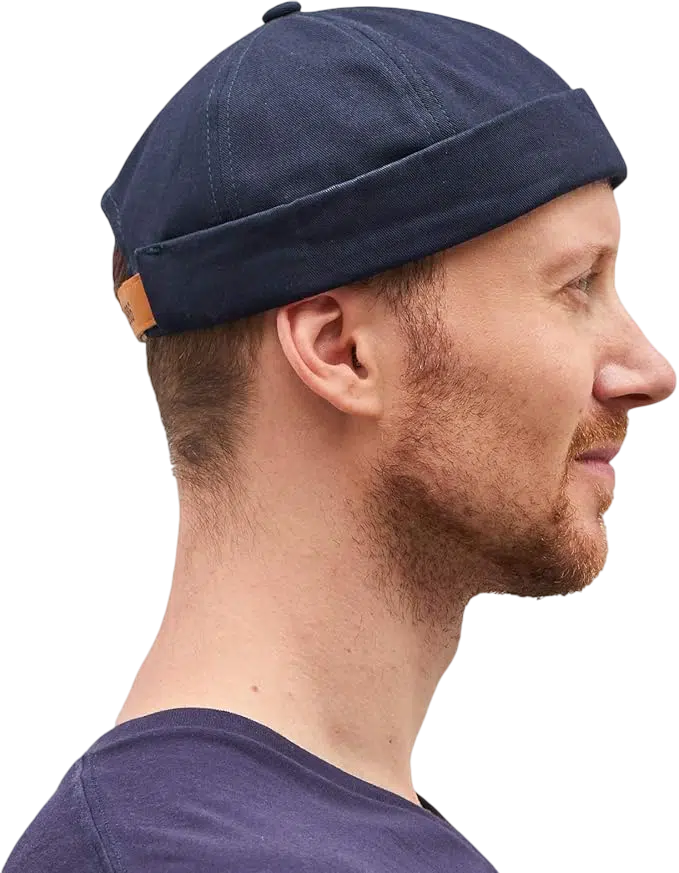 Men's Y2k Outfit Idea #11 - (Navy Quarter-Zip Sweatshirt + Light Blue Straight-Leg Jeans + White Chunky Sneakers + White Socks + Black Beanie)