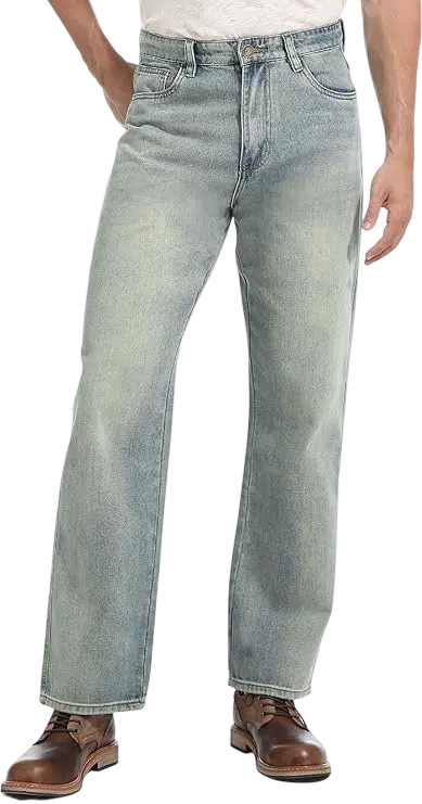 Men's Y2k Outfit Idea #08 - (Light Gray Oversized Windbreaker + Distressed Multi-Tone Wide-Leg Jeans + Chunky Black Sneakers + Black Cap + Silver Chain Necklace)