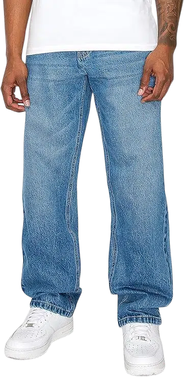 Men's Y2k Outfit Idea #09 - (Light Blue Short-Sleeve Shirt + White Tank Top + Relaxed Fit Blue Jeans + White Sneakers )